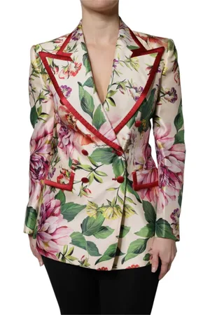 Dolce & Gabbana Kurtki, Kobieta, Wielobarwność, 2XS, Kwiatowa marynarka z podwójnym rzędem guzików