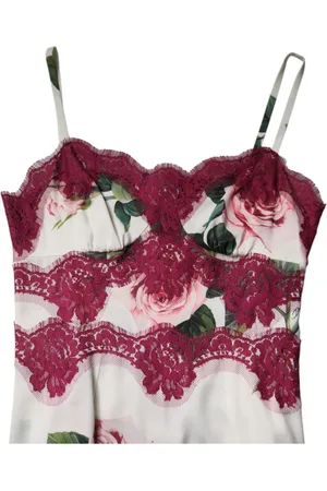 Dolce & Gabbana Koszulki, Kobieta, Wielobarwność, S, Nylon, Biały Top z Koronką z Różą