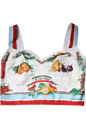 Dolce & Gabbana Koszulki, Kobieta, Wielobarwność, L, Biały Top z Warzywnym Nadrukiem