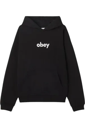 Obey Bluzy, Mężczyzna, Czarny, S, Czarna bluza z kapturem z haftowanym logo