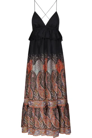 ZIMMERMANN Sukienki, Kobieta, Wielobarwność, S, Czarna Sukienka Maxi z Falbanami Paisley