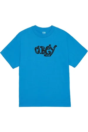 Obey Koszulki, Mężczyzna, Niebieski, S, Bawełna, Marker Tee Bawełna Logo Print