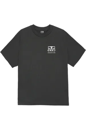 Obey Koszulki, Mężczyzna, Czarny, M, Koszulka z bawełny vintage z nadrukiem logo