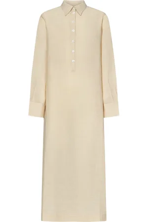 MASSIMO ALBA Sukienki, Kobieta, Beżowy, M, Różowy lniano-bawełniany maxi kaftan sukienka