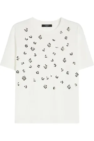 Max Mara Koszulki, Kobieta, Biały, M, Haftowany T-shirt z bawełny Cabina Biały