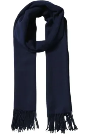 Emporio Armani Akcesoria, Mężczyzna, Niebieski, ONE SIZE, Klasyczny Szal z Frędzlami i Wzorem Orła