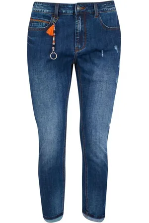 YES ZEE BY ESSENZA Jeansy, Mężczyzna, Niebieski, W28, Zamsz, Niebieskie Dżinsy Slim Fit z Zadrapaniami