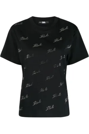 Karl Lagerfeld Koszulki, Kobieta, Czarny, L, T-shirt z krótkimi rękawami