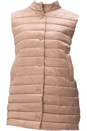 Twin-Set Kurtki, Kobieta, brązowy, XS, Nylon, Pikowany Gilet z Dzianinowym Detalem