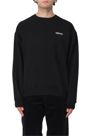 VERSACE Bluzy, Mężczyzna, Czarny, S, Bluza z Logo z Czarnego Bawełny