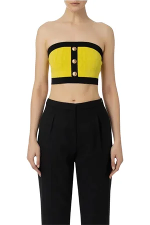 Elisabetta Franchi Koszulki, Kobieta, Zielony, L, Wytłaczany top bandeau z dekoltem w stylu Madonna