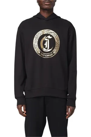 Roberto Cavalli Bluzy, Mężczyzna, Czarny, L, Złoty Logo Bluza Stylowy Sweter