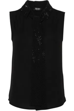 Liu Jo Koszulki, Kobieta, Czarny, XL, Poliester, Elegancki top z georgette i szalikiem