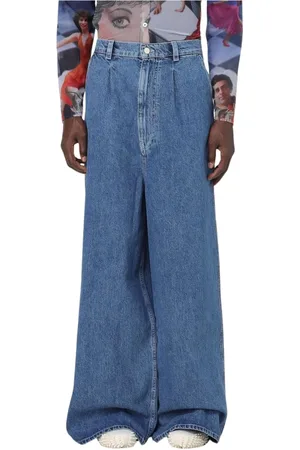 SUNNEI Jeansy, Mężczyzna, Niebieski, L, Denim, High Waisted Wide Leg Jeansy Stylowe Mężczyźni
