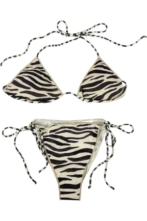 MC2 SAINT BARTH Stroje kąpielowe, Kobieta, Beżowy, M, Bikini z Lampką Zebra Lurex Ubrania Morskie