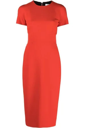 Victoria Beckham Sukienki, Kobieta, Czerwony, M, Czerwona sukienka ołówkowa z detalami w formie dart