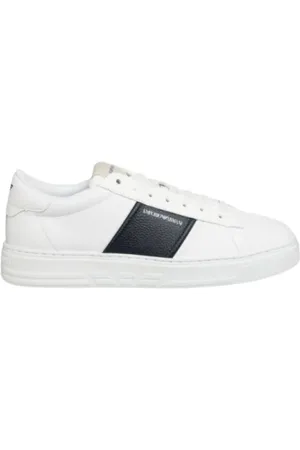 Emporio Armani Buty, Mężczyzna, Biały, 41 EU, Klasyczne białe skórzane niskie buty sportowe