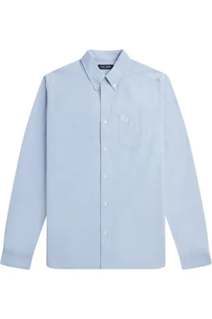 Fred Perry Koszule, Mężczyzna, Szary, XS, Klasyczna Koszula z Długim Rękawem Jasnoniebieska