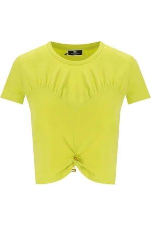 Elisabetta Franchi Koszulki, Kobieta, Zielony, L, Cropped Bawełniana Koszulka z Krótkim Rękawem