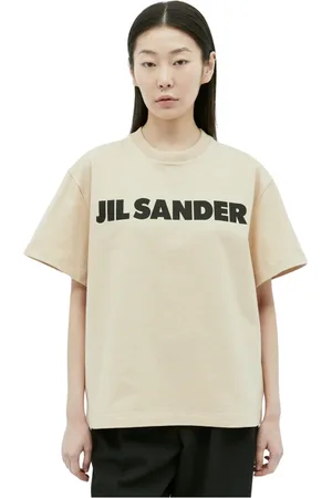 Jil Sander Koszulki, Kobieta, Beżowy, S, Bawełna, T-shirt z nadrukiem logo