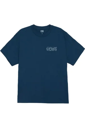 Obey Koszulki, Mężczyzna, Niebieski, L, Abstrakcyjne Rzeczy Tee Niebieska Bawełniana Koszulka