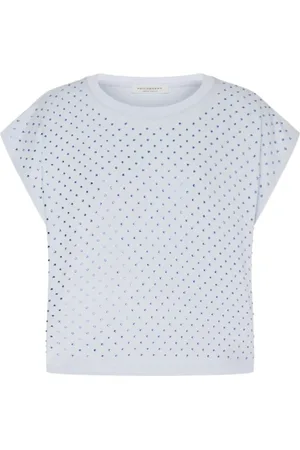 Serafini Koszulki, Kobieta, Niebieski, S, Niebieski T-shirt z bawełny z kryształkami