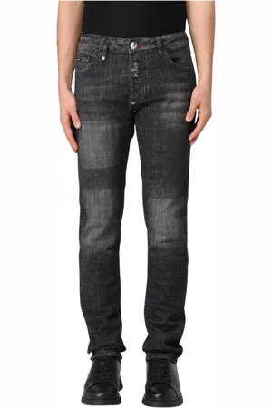 Philipp Plein Jeansy, Mężczyzna, Szary, W31, Denim, Szare Spodnie Slim Fit z Przetarciami