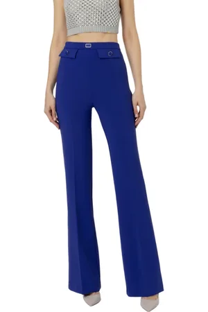 Elisabetta Franchi Spodnie, Kobieta, Niebieski, M, Indigo Spodnie Palazzo z Logo na Pasie