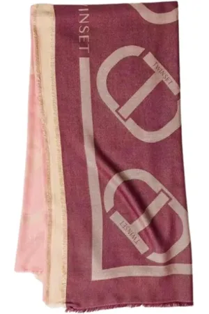 Twin-Set Akcesoria, Kobieta, Wielobarwność, ONE SIZE, Szyfon, Szal z Logo w Szyfonie w Różowym