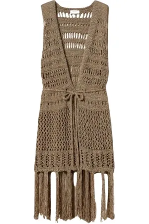 Twin-Set Kurtki, Kobieta, Zielony, ONE SIZE, Beżowy Sweter Bez Rękawów z Lurexem