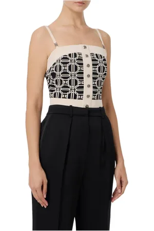 Elisabetta Franchi Koszulki, Kobieta, Czarny, L, Top z logo w sylwetce slim