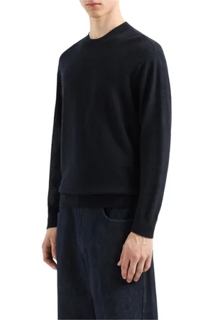 Emporio Armani Swetry, Mężczyzna, Czarny, S, Sweter z geometrycznym wzorem i okrągłym dekoltem