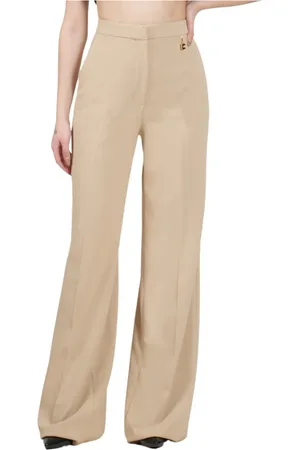 Elisabetta Franchi Spodnie, Kobieta, brązowy, 2XL, Piaskowe Proste Spodnie