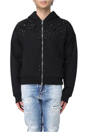 Dsquared2 Bluzy, Mężczyzna, Czarny, L, Czarny Embellished Zip-Up Hoodie