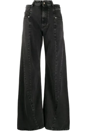 Maison Margiela Jeansy, Kobieta, Czarny, S, Bawełna, Czarne Jeansyy z Szeroką Nogawką i Wysokim Stanem