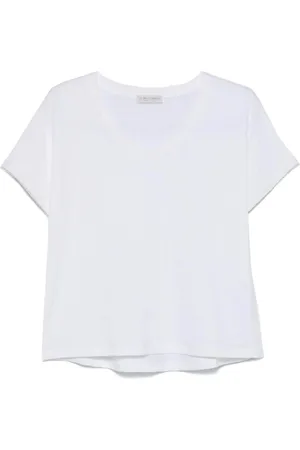 LE TRICOT PERUGIA Koszulki, Kobieta, Biały, M, Biała Sequined Trim T-shirt z dekoltem w serek