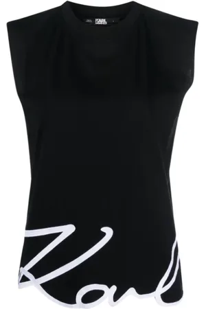 Karl Lagerfeld Koszulki, Kobieta, Czarny, S, Top Smanicato