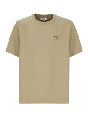 Maison Kitsuné Koszulki, Mężczyzna, Zielony, L, Zielony T-shirt z odważnym haftem lisiej głowy