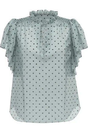 Co`Couture Bluzki, Kobieta, Niebieski, L, Poliester, Bluzka z falbanami Błękitna