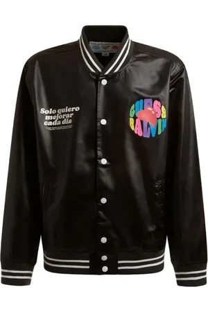 Guess Kurtki, Mężczyzna, Czarny, M, Stylowa Kurtka Bomber z Nadrukiem