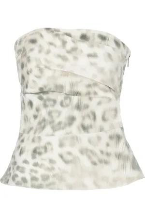 ROTATE Koszulki, Kobieta, Wielobarwność, XS, Animalier Bawełniany Top z Bocznym Zamkiem