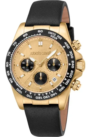 Roberto Cavalli Akcesoria, Mężczyzna, Czarny, ONE SIZE, Zegarek analogowy z chronografem i paskiem skórzanym