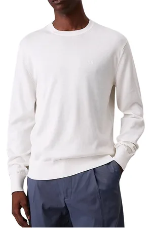 Calvin Klein Koszulki, Mężczyzna, Biały, S, Sweter z bawełny Supima z dekoltem w serek