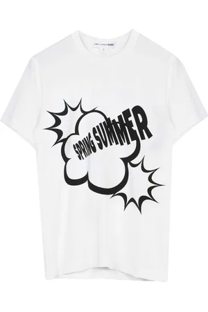 Comme des Garçons Koszulki, Mężczyzna, Biały, L, Biała koszulka z nadrukiem Slim Fit