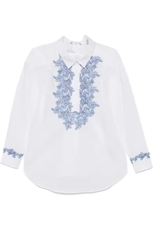 ERMANNO SCERVINO Bluzki, Kobieta, Biały, M, Biała Bluzka z Kwiatową Koronką i Kokardą