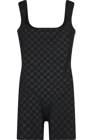 MISBHV Kombinezony, Kobieta, Czarny, S, Monogram Short Bodysuit z Ukrytym Zamkiem