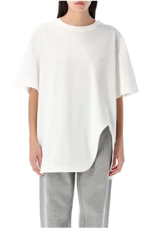 The Attico Koszulki, Kobieta, Biały, S, Biała Oversize T-shirt z żebrowanym dekoltem