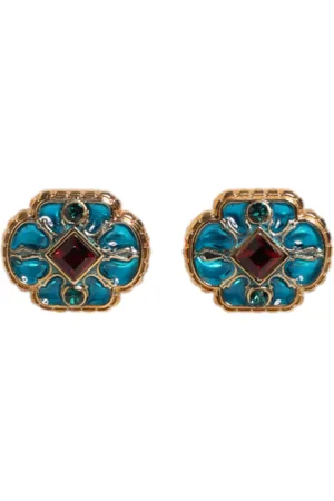 Dolce & Gabbana Akcesoria, Mężczyzna, Żółty, ONE SIZE, Złote Niebieskie Kwiatowe Spinki