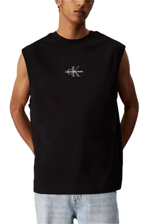 Calvin Klein Koszulki, Mężczyzna, Czarny, XL, Czarna Bawełniana Koszulka bez Rękawów