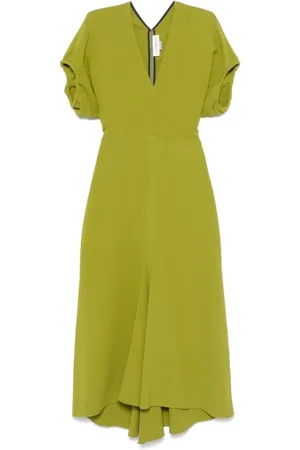 Victoria Beckham Sukienki, Kobieta, Zielony, S, Zielona Sukienka Midi z Rękawami Blouson